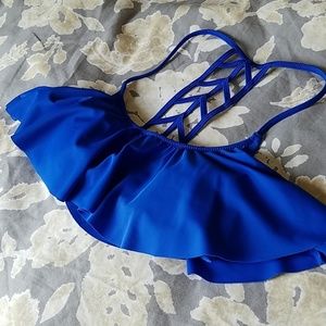 VS PINK Blue Ruffle Bikini Top
